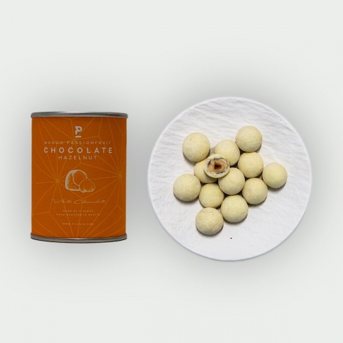 Orzechy laskowe w białej czekoladzie o smaku mango i marakui