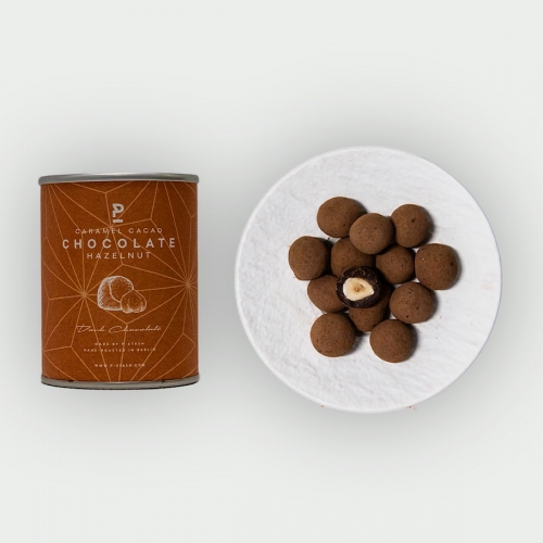 Orzechy laskowe w gorzkiej czekoladzie, ze skorupką z karmelu i kakao